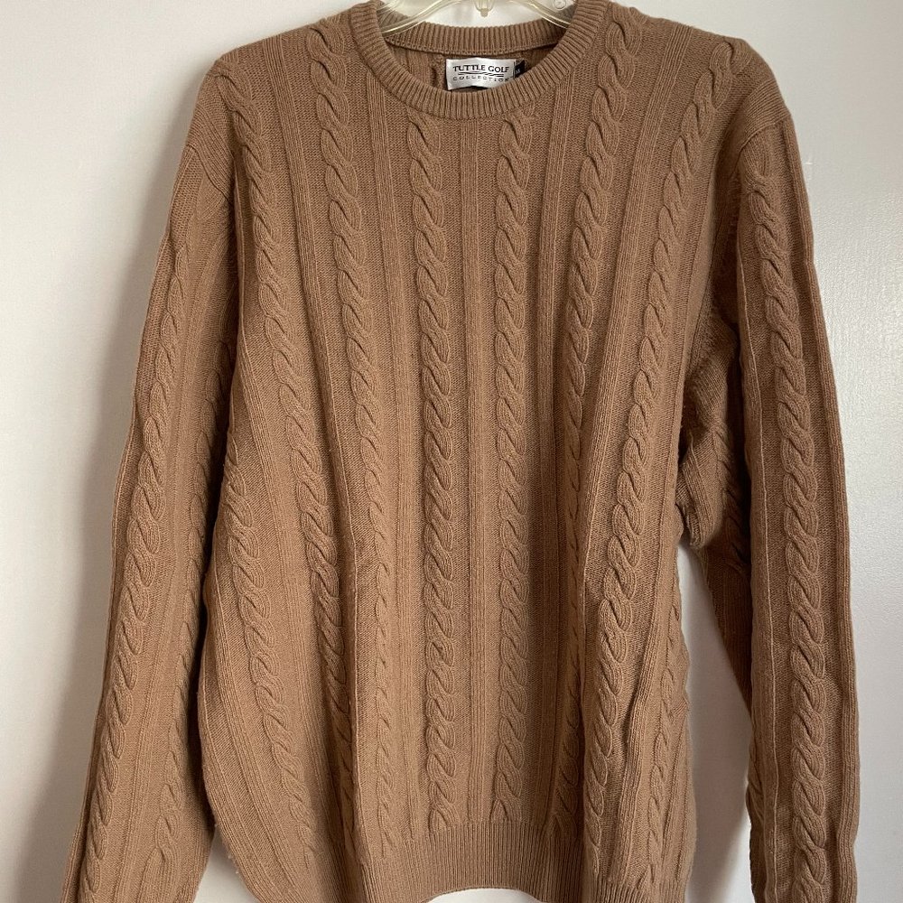 XL TUTTLE GOLF 100% Pure New Wool Sweater Cable Knit